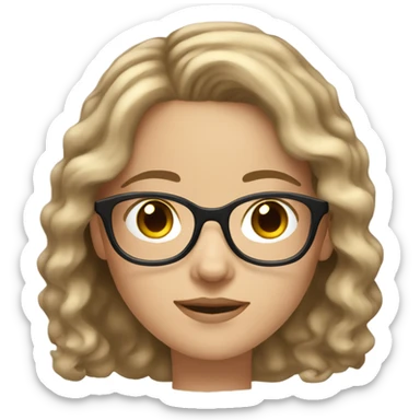 A white girl with light brunette wavy hair with clear glasses and clear skin sticker