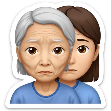 Tired old Asian girl and brown haired white boy  sticker