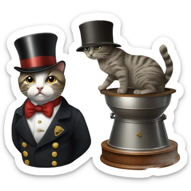 prussian cat in a cady machine fighting in world war 2 while using a tophat as a bowl sticker