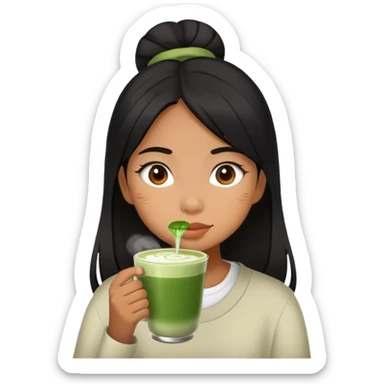 Filipino girl (brown skin, black hair) drinking matcha latte sticker