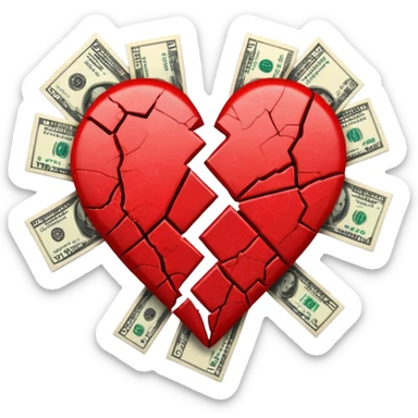 red broken heart glued together by dollars sticker