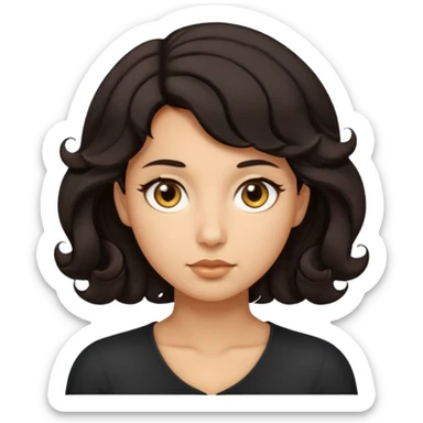This avatar has tightly curled dark hair styled upward, a rounded face with golden-brown eyes, and a neutral expression sticker