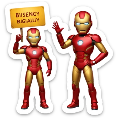 Iron man holds a sign with the inscription "bisengaliy" sticker