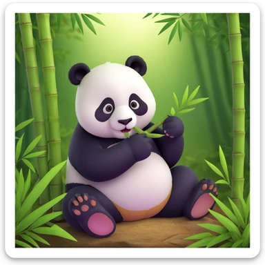 panda eating bamboo in forrest background, close up pose sticker
