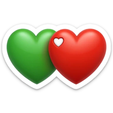 two hearts orbiting each other. one is red, the other is green sticker