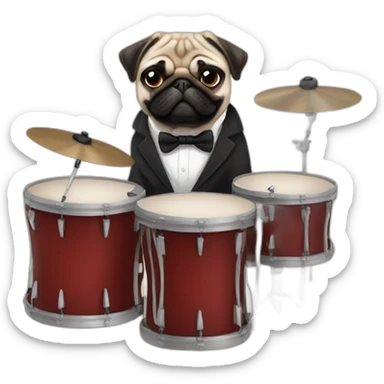 Pug with bow tie and suit playing drums sticker