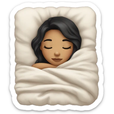 girl with black hair and light skin sleeping with blanket on sticker