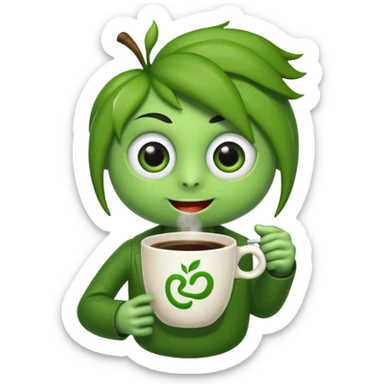 Cut the Rope's Om Nom cute from  in barista's suite with a cup of cofee sticker