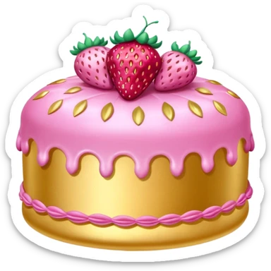 gold rococo pink inflatable puffy strawberry cake sticker