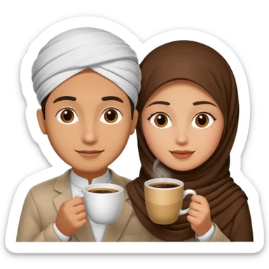 muslim couple drink coffe beautiful finish sticker