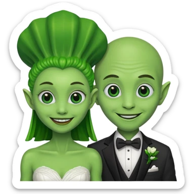 alien couple in wedding day sticker