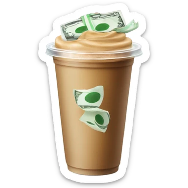 Stack of money and a to-go iced coffee sticker
