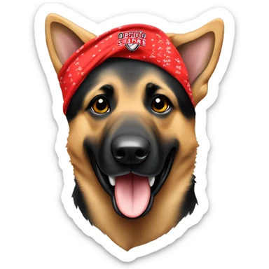 German Shepherd wearing an Ohio state bandana around its neck sticker