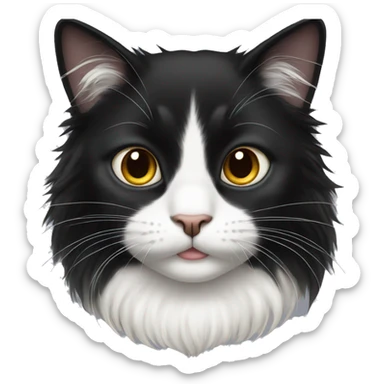 black cat domestic long-haired with half white mouth sticker