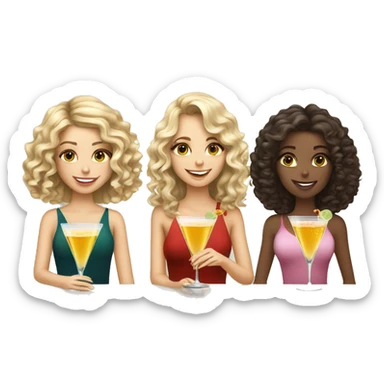 Brunette girl, blonde curly haired girl, blonde straight haired girl drinking martinis sticker