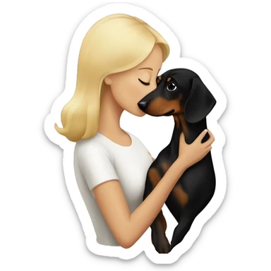 blonde woman kissing black and tan dachshund  sticker