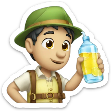 Pinocchio drinks mineral water sticker
