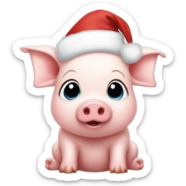 Baby pig wearing Santa hat blowing a kiss sticker
