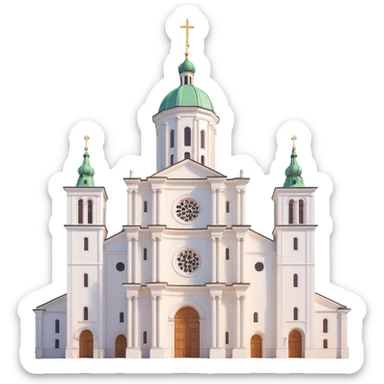 3D Discord role icon of Vilnius Cathedral, Lithuania, realistic and detailed, focusing only on the cathedral’s true architecture, no flags or symbols, neutral background, suitable for small display sticker
