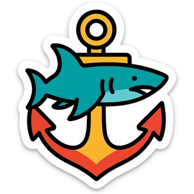 color outline icon of a shark anchor sticker