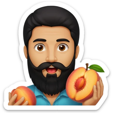 Indian man with a long beard and long hair has a peach in his mouth  sticker