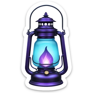 A black old wide big vintage lantern lamp with a glowing blue-cyan-purple-gradients flame inside  sticker