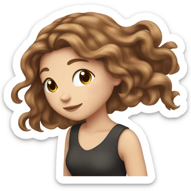 White girl Brown waves hair hug calico cat sticker