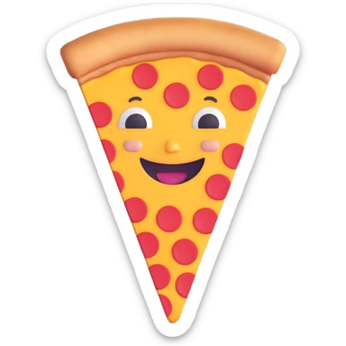 a pizza slice with a smiling face, fun and friendly sticker