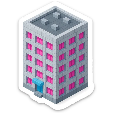 Russian panel apartment building, square block, light gray, pink windows, isometric view sticker