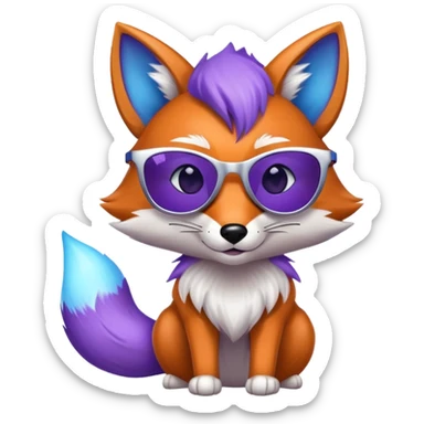 A cool fox with purple-blue fur, a glowing tail, a silver star on its forehead, and round glasses replaced by stylish sunglasses, looking confident. 🦊😎 sticker