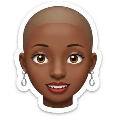 Make a emoji of a person with dark skin and has a nose ring that goes between her two nostrils and has a bunch of small earrings and who has a gap between her two front teeth and with no hair sticker