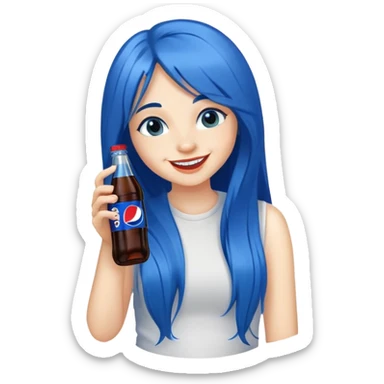 smiling girl long blue hair drinking a  bottle of pepsi sticker