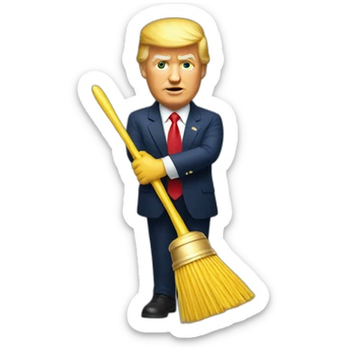 Trump with a golden toilet brush in hand sticker