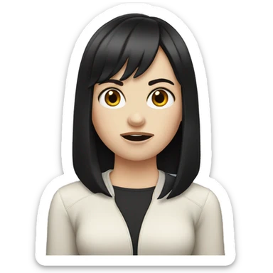 white girl with black hair and bangs outraged sticker