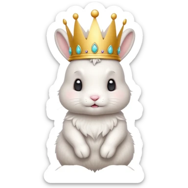 white cute bunny with big crown, funny, standing sticker