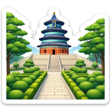Cinematic Realistic Temple of Heaven Landmark Emoji, depicted with expansive historic architecture set in lush gardens rendered with lifelike detail and serene lighting. sticker