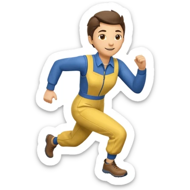 cheerful Vault Dweller in classic blue-and-yellow jumpsuit, running energetically sticker