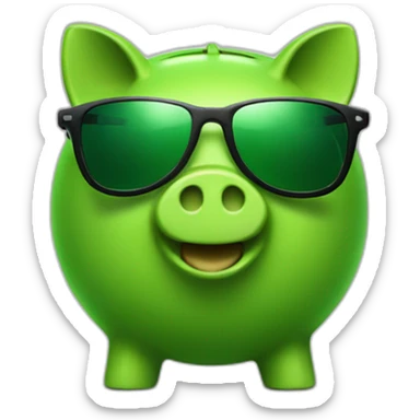 green piggybank with green sunglasses sticker