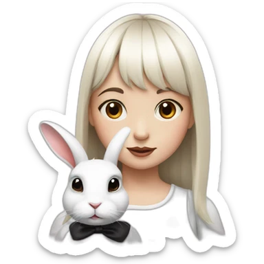 white rabbit with a little girl with black bangs sticker