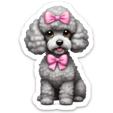 Grey and white toy poodle with pink bow on head  sticker