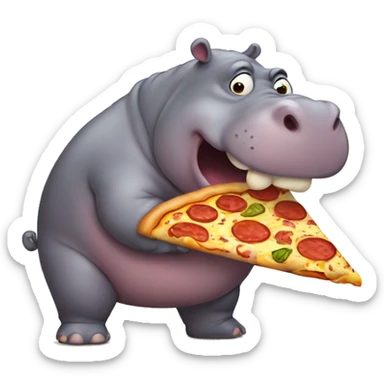Fat hippo eating pizza sticker