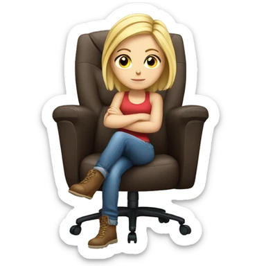 white girl on a big gaming chair thinking  sticker