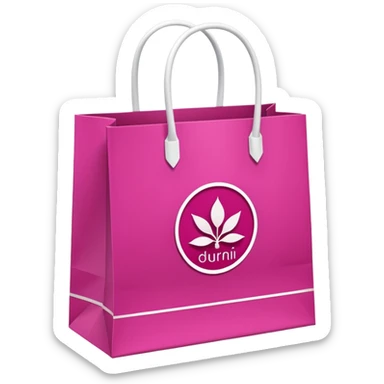 bolsa de papel fucsia con asas blancas y en el centro de la bolsa el logo de druni perfumerias en color blanco sticker