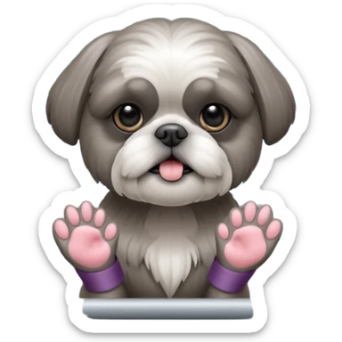cute all grey shih tzuh behind window blinds pulling them open with one paw and PEEKING through the slit between the blinds sticker