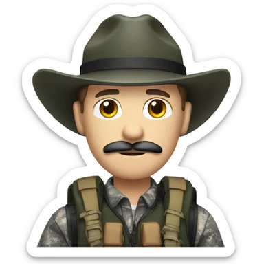 White guy with black mustache wearing hunting gear  sticker