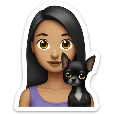 Brunette girl holding black chihuahua sticker
