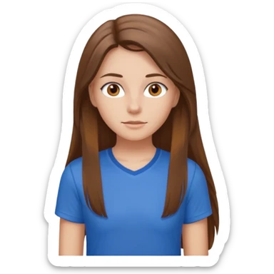 brown hair, hazel eyes, blue athletic shirt, strait long hair girl sticker
