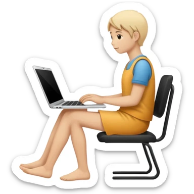 Minimalistic flat vector icon, iOS style, thin black contour on white background. Person silhouette sitting with a laptop, code brackets <> on the screen. Clean, no te sticker