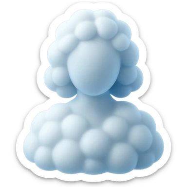 faceless person, facing forward, composed entirely of white fluffy convex clouds, shoulder length, no shadows, matte glass style sticker