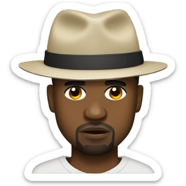 Kanye West wearing a hat sticker